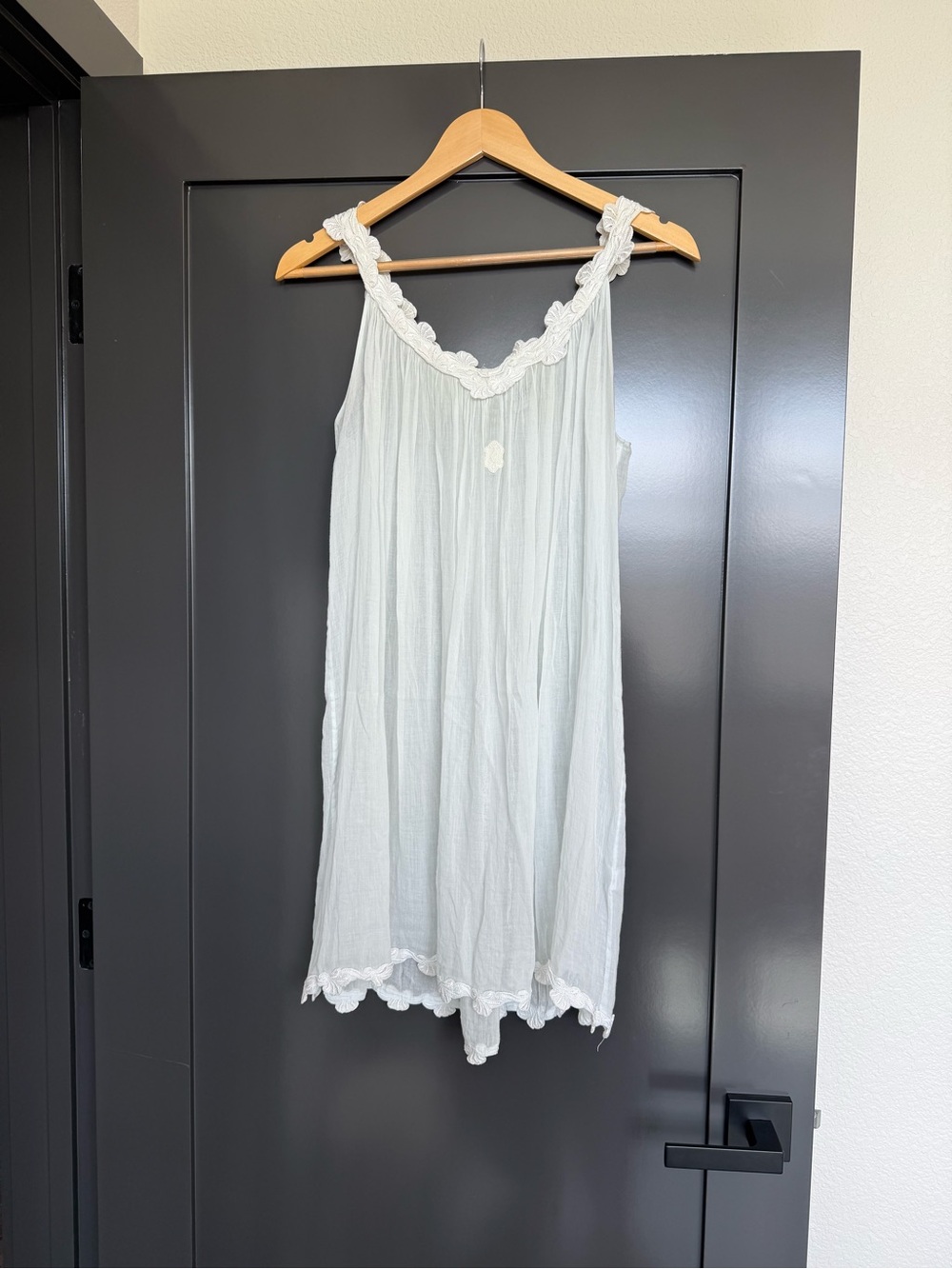 Vintage Pale Blue Lace-Trim Cotton Chemise